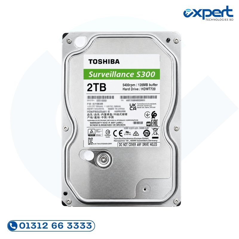 Toshiba S300 2TB 3.5-inch surveillance HDD with 5400RPM and 184MB/s for DVR NVR CCTV recording systems