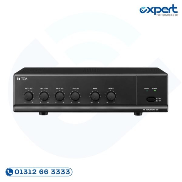 TOA A-230 30W Mixer Power Amplifier with 2 MIC, 2 AUX, 100V Line and 4 Ohm Speaker Output
