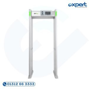 ZK-D4330 multi-zone walk-through metal detector security gate with TCP-IP network interface, LED indicators, and physical keypad for commercial entry security.
