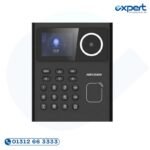 Hikvision DS-K1T320EX face recognition attendance terminal with 500 face capacity, 2.4-inch LCD, EM card support, TCP/IP connectivity, and 100,000 log storage.