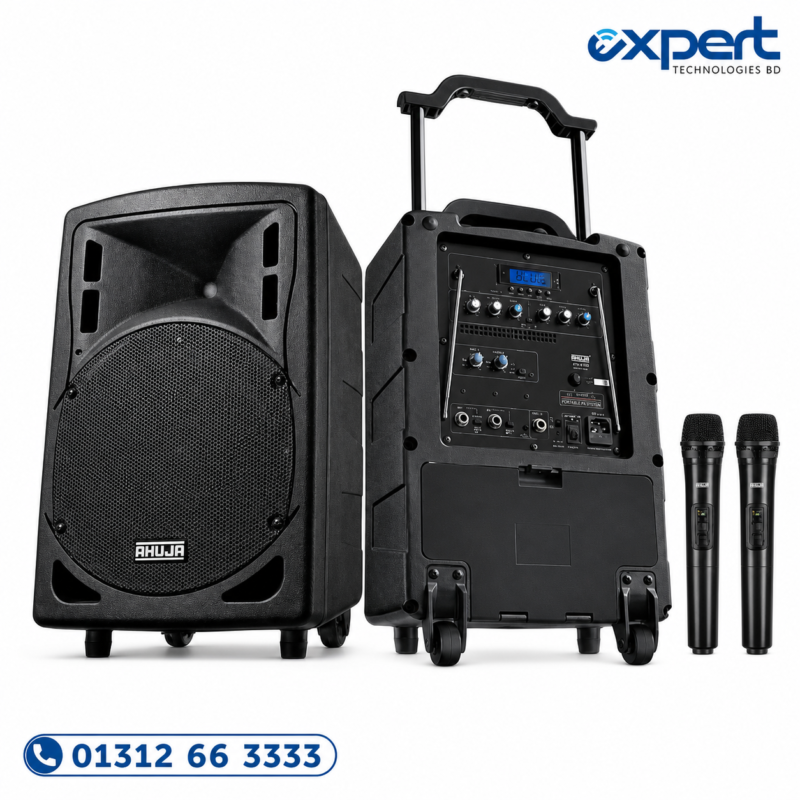 Ahuja BTA-660M wireless Bluetooth portable trolley speaker with 2 wireless mics and rechargeable battery