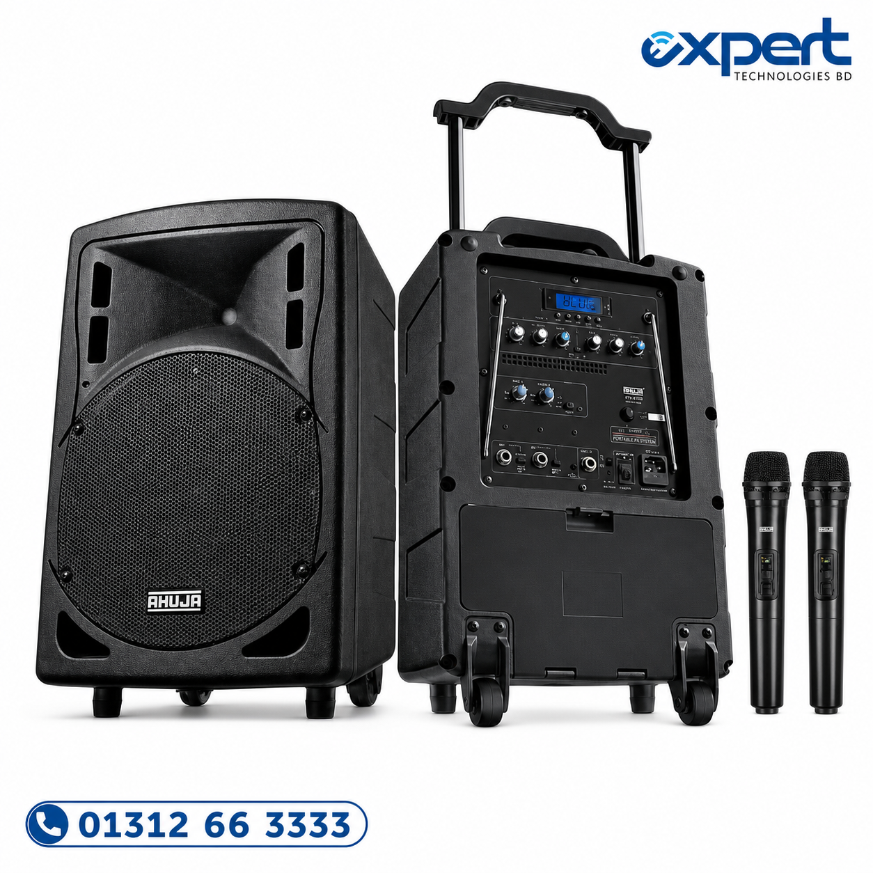 Ahuja BTA-660M Portable Speaker in Bangladesh Ahuja BTA-660M wireless Bluetooth portable trolley speaker with 2 wireless mics and rechargeable battery